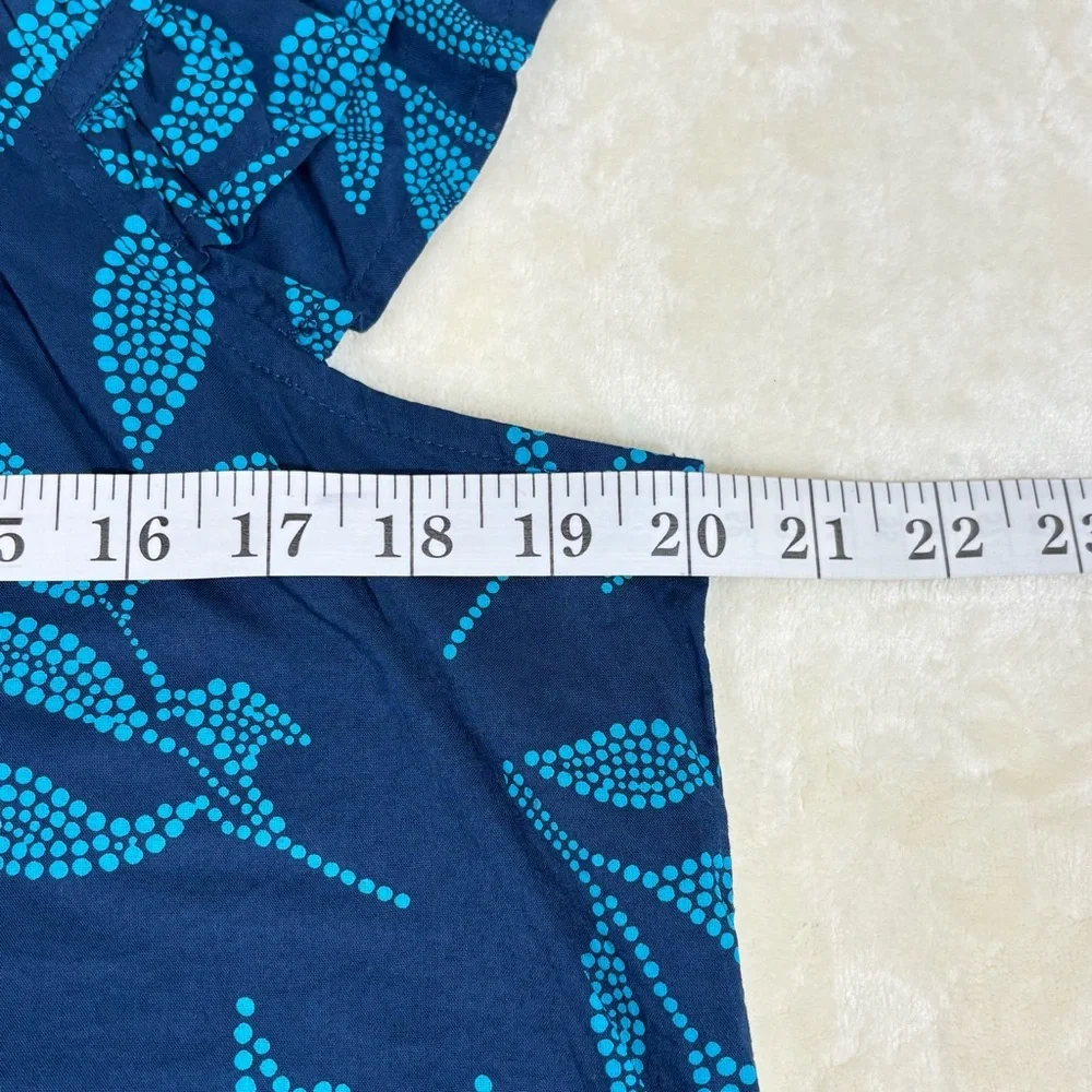 J. Crew Women’s Navy and Aqua Leaf Print Ruffled Sleeveless Top Size M